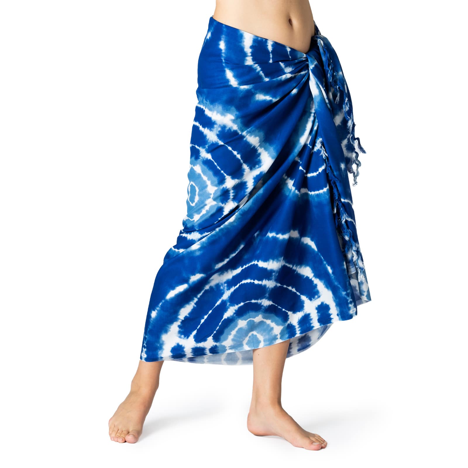 Sarong Tie-Dye, Pareo, buntes Strandtuch, blau, Wickelrock, komprimiertes Bild