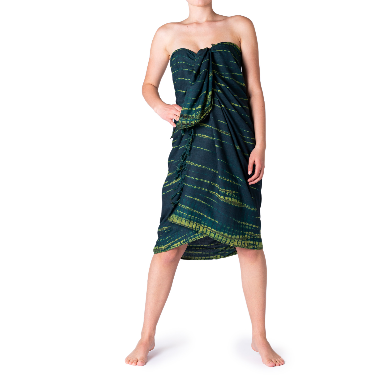 Sarong Sundance TieDye moosgrün gelb als Wickelkleid