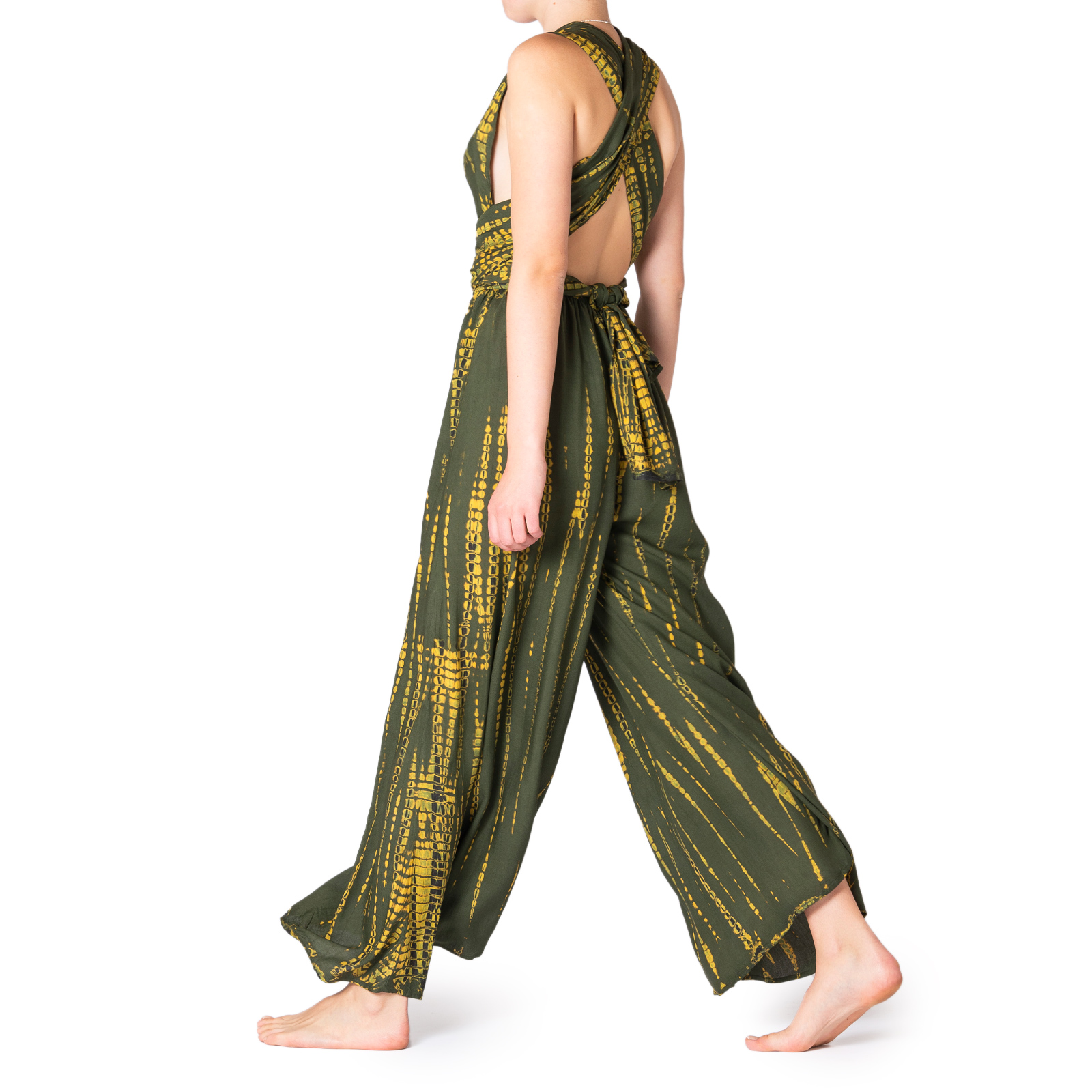 Hosenkleid Tie-Dye in olivgrün gelb von hinten