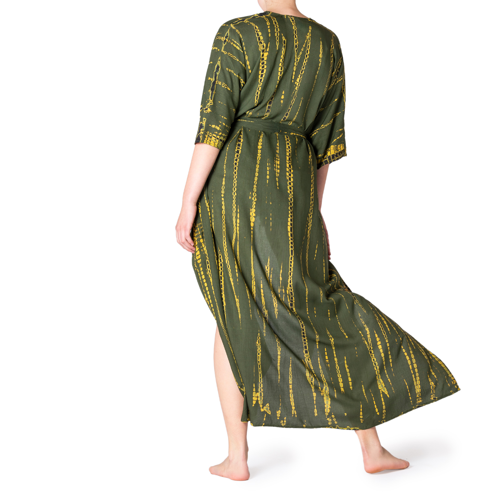 Tie-Dye Kimono in olivgrün gelb von hinten