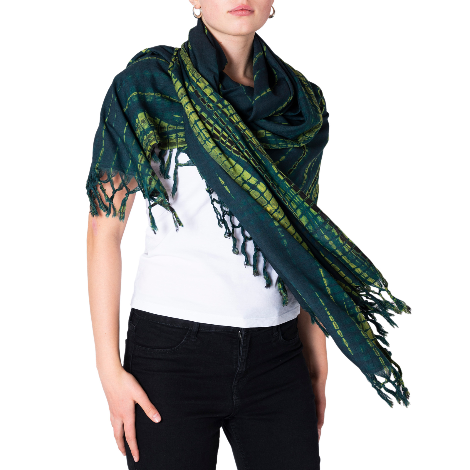 Sarong Sundance TieDye als Schal moosgrün gelb