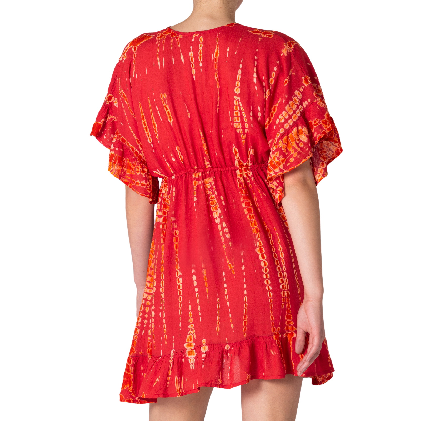 Sunset Minikleid Tie-Dye rot orange von hinten