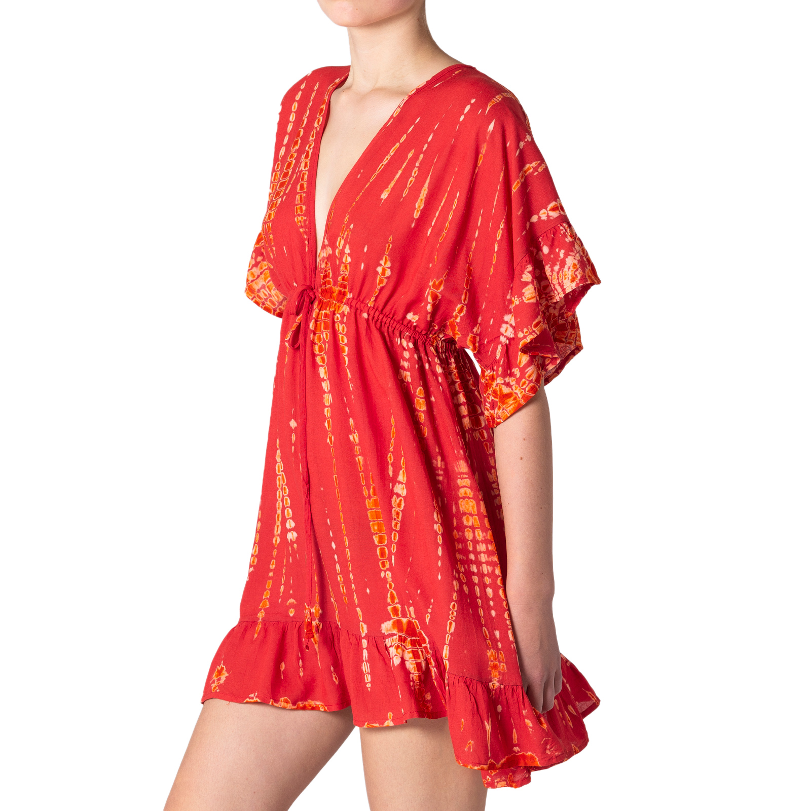 Sunset Minikleid Tie-Dye rot orange seitlich
