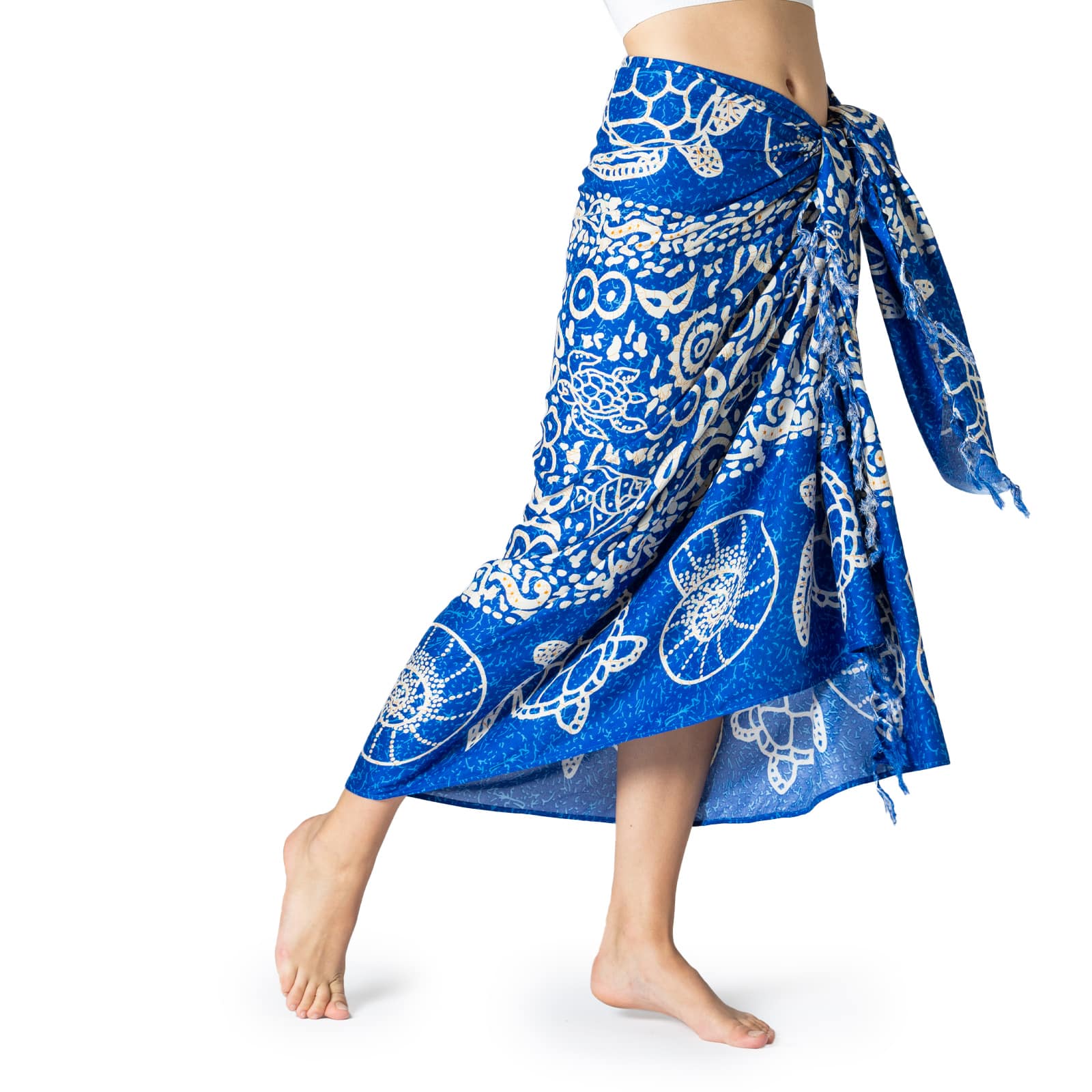 Sarong Atlantic, Pareo bikini cover-up, blau, als Rock gewickelt, komprimiertes Bild