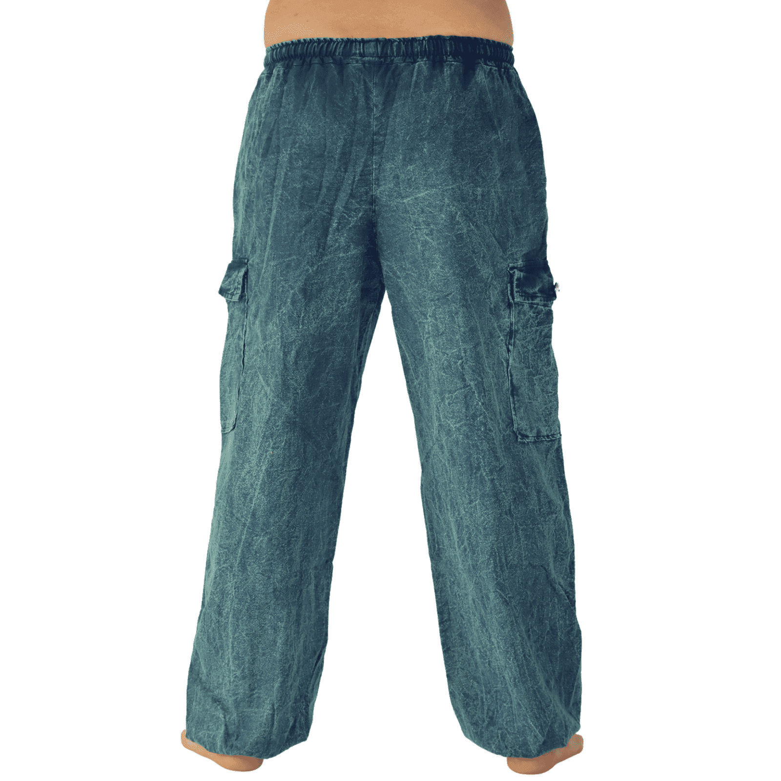 Cargohose stonewash dunkelblau, stehend Rückansicht