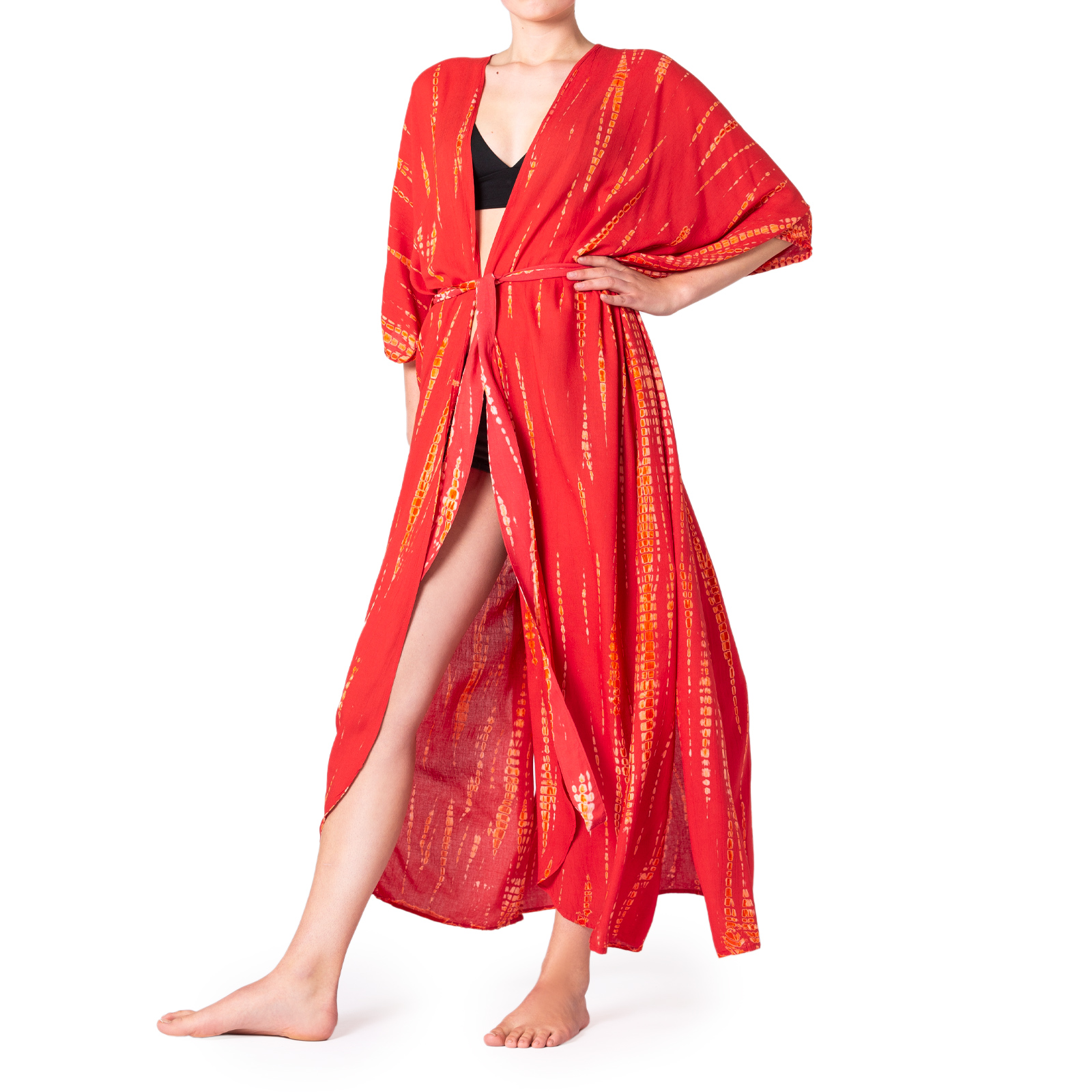 Tie-Dye Kimono in rot orange von vorne