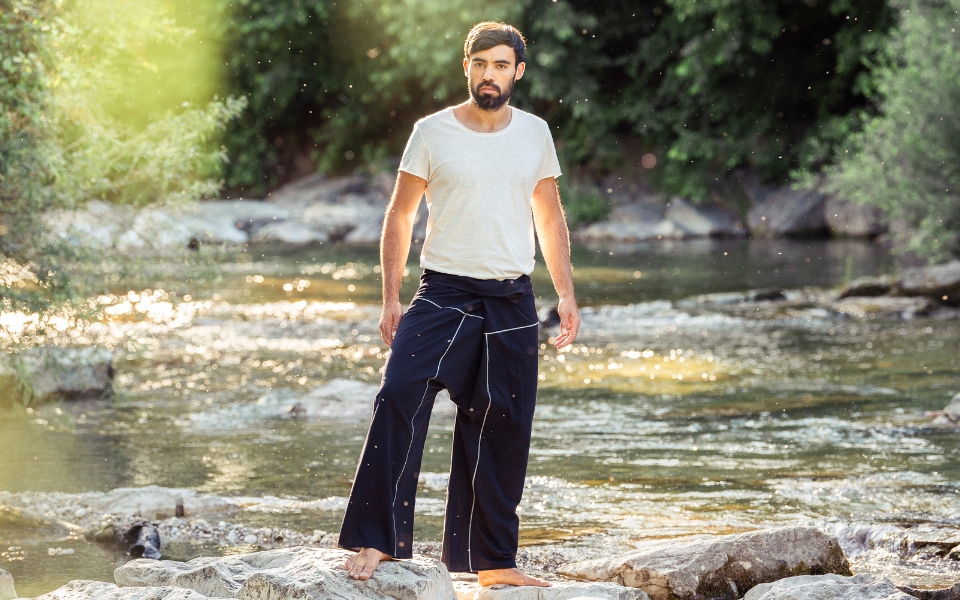 Pantalon De Pêcheur Thaïlandais Bleu – 100% Coton Léger Et Confortable – Idéal Yoga, Plage, Détente – Taille Unique M à XXL