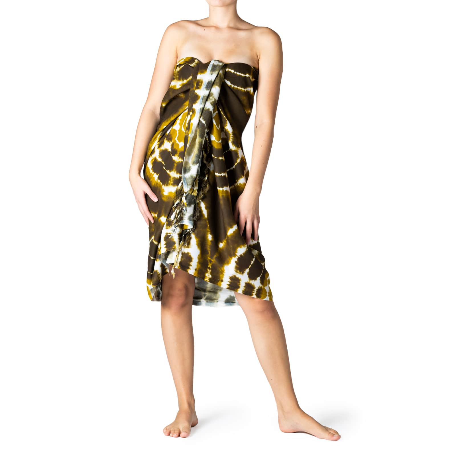 Sarong Tie-Dye, Pareo, buntes Strandtuch, olivgrün, Wickelkleid, komprimiertes Bild